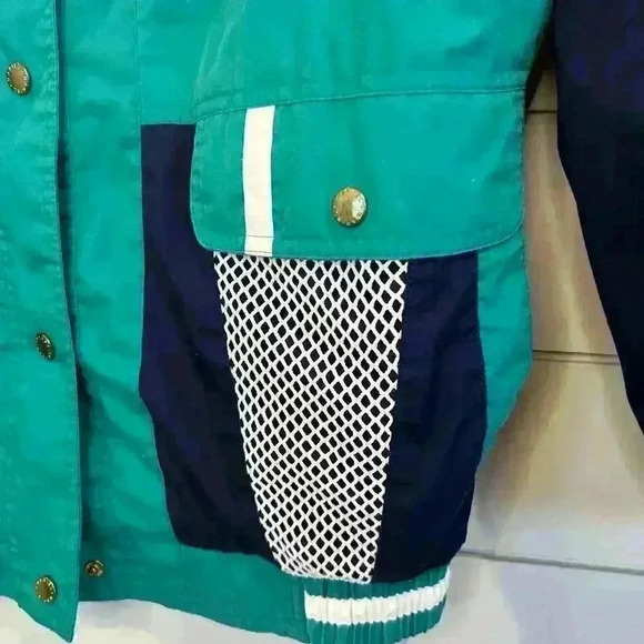 Vintage 80's Wind Breaker Teal White Navy Nautical Miami Vice Sz Med‎ - Picture 3 of 9